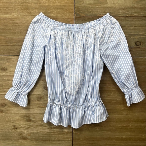 NWT WHBM Off-The-Shoulder Embroidered Stripe Cotton Top - Picture 5 of 11